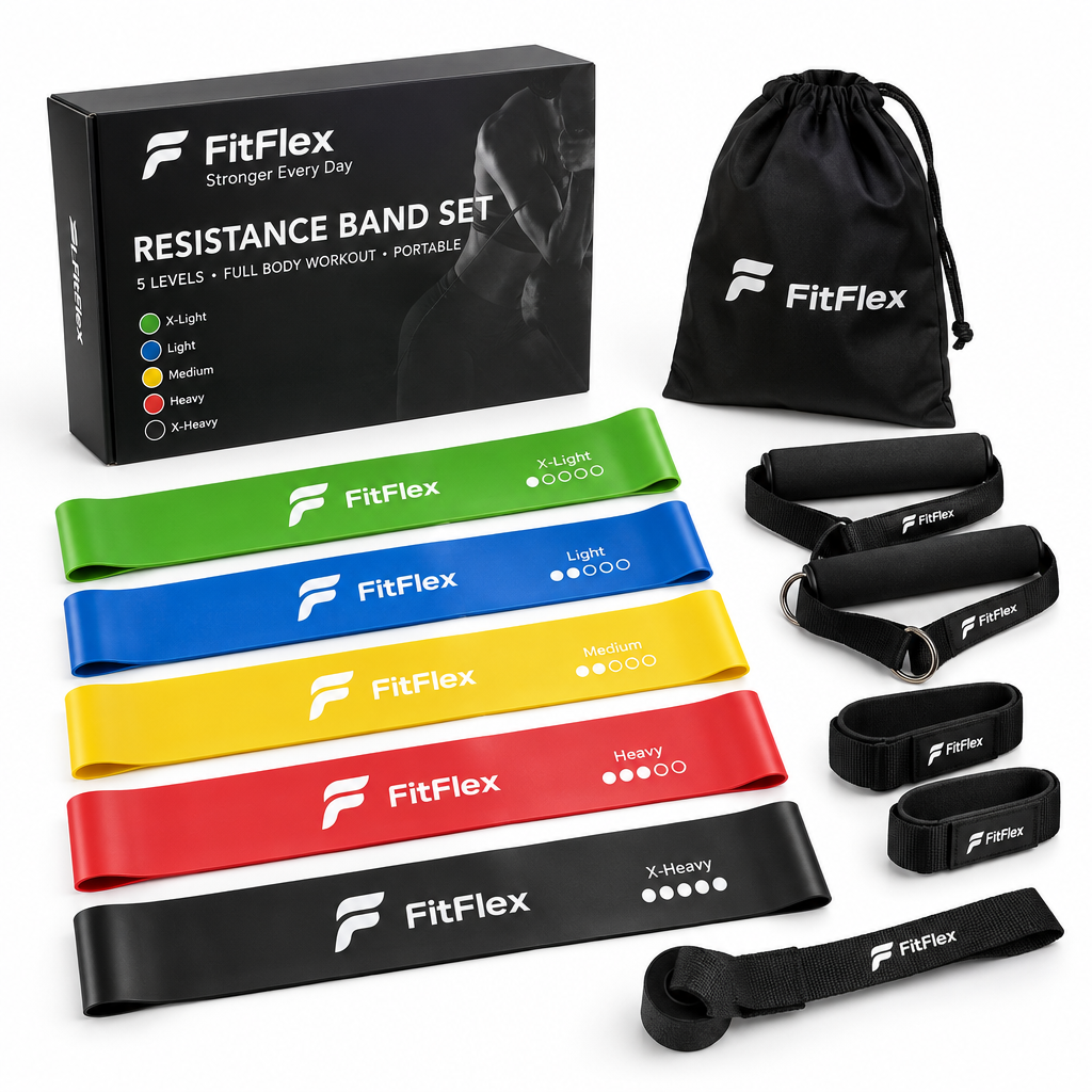Athlete Alley Resistance Bands Set - 5 colorful bands on white background